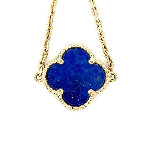 10K Yellow Gold 7" Blue Clover Motif Bracelet; 1.9DWT; 3.0g