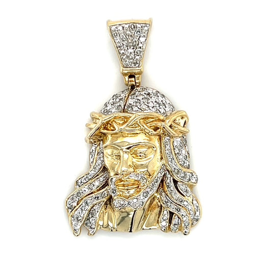 10K Two-Tone Gold Diamond Jesus Pendant; 0.25CTW; 9.3g