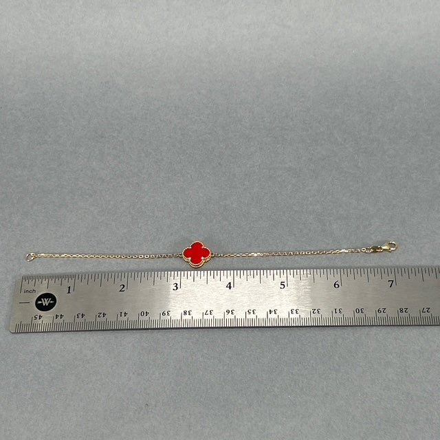 10K Yellow Gold 7" Red Clover Motif Bracelet; 1.8DWT; 2.8g