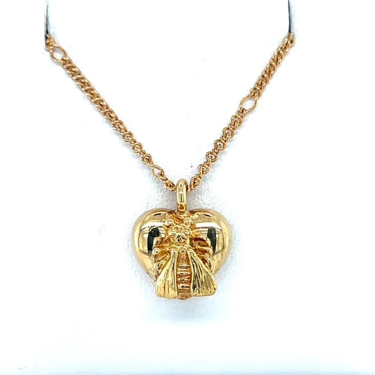18K Yellow Gold Gucci "Le Marche des Marveilles" Bee Heart Pendant on 20" Chain Necklace