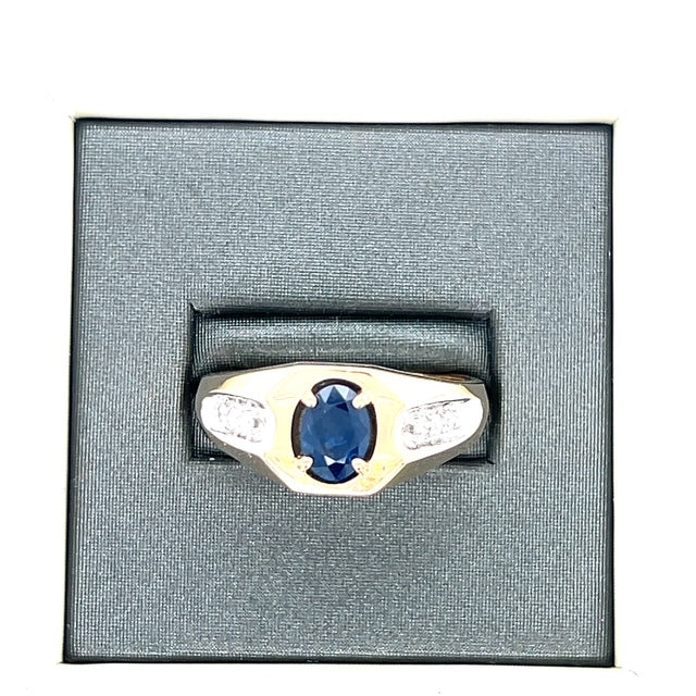 14K Yellow Gold Diamond & Sapphire Gentleman's Ring; 3.2DWT; Size 10.75