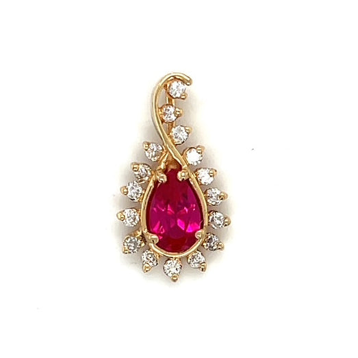 14K Yellow Gold Diamond Ruby Teardrop Pendant; 0.20CTW; 1.6g