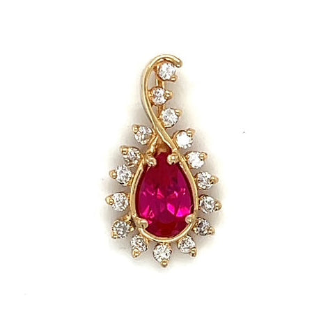 14K Yellow Gold Diamond Ruby Teardrop Pendant; 0.20CTW; 1.6g