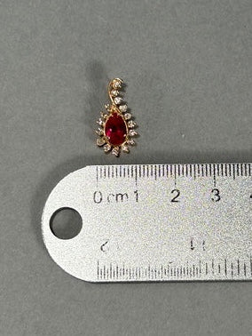 14K Yellow Gold Diamond Ruby Teardrop Pendant; 0.20CTW; 1.6g