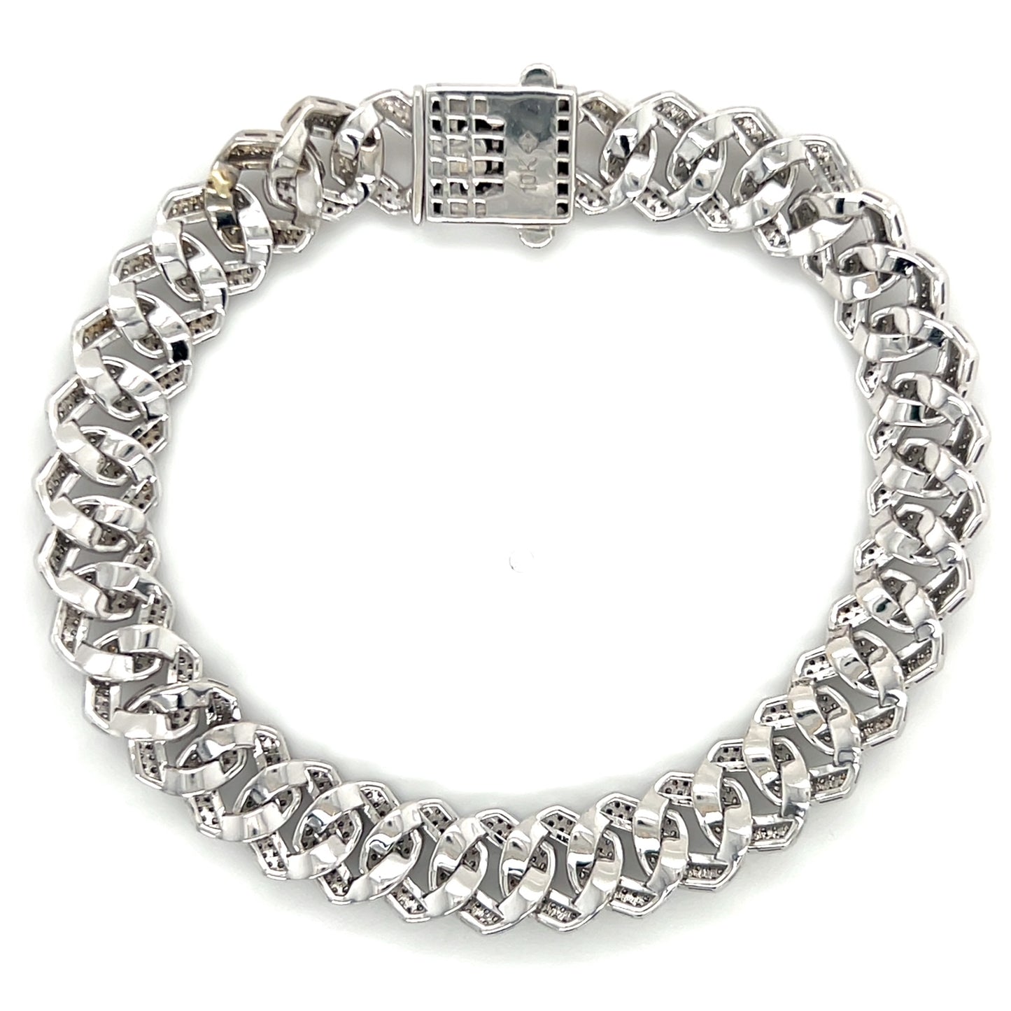 10K White Gold Diamond 8" Cuban Bracelet; 16DWT; 2.0CTW