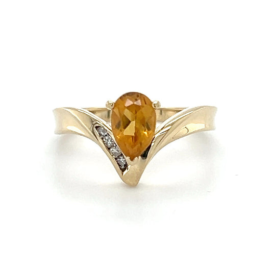 14K Yellow Gold Citrine & Diamond Accent Lady's Ring; 2.4DWT; Size 7