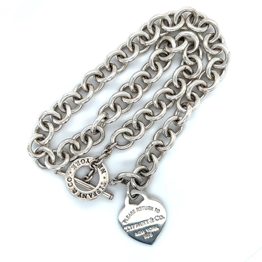 925 Sterling Silver Return to Tiffany & Co. 16" Heart Tag Toggle Necklace