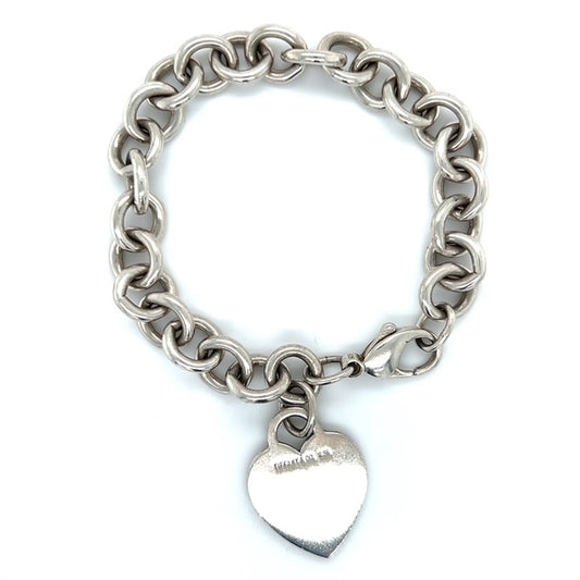 925 Sterling Silver Tiffany & Co. 7.25" Blank Engravable Heart Tag Charm Bracelet