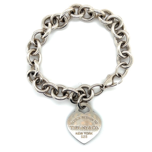 925 Sterling Silver Return To Tiffany & Co. 7.25" Enamel Heart Bracelet