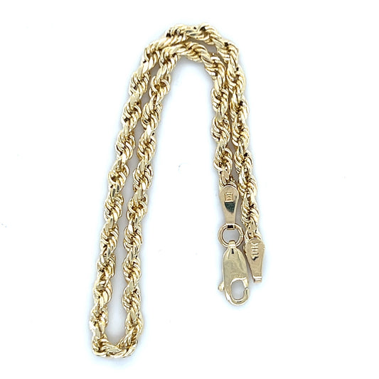 10K Yellow Gold 7.5" Rope Chain Bracelet; 1.9g