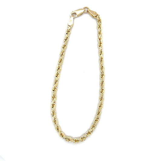 10K Yellow Gold 7.5" Rope Chain Bracelet; 1.9g