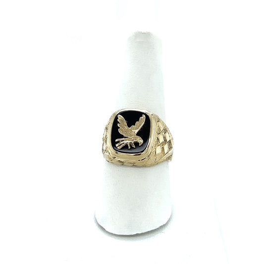 14K Yellow Gold Onyx Eagle Gentleman's Ring; 8.4g; Size 9.5