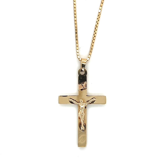 14K Yellow Gold 18" Necklace W/ Cross Pendant; 3.5g