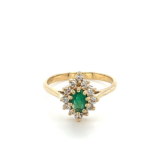 14K Yellow Gold Diamond & Emerald Lady's Ring; 1.7DWT; Size 6