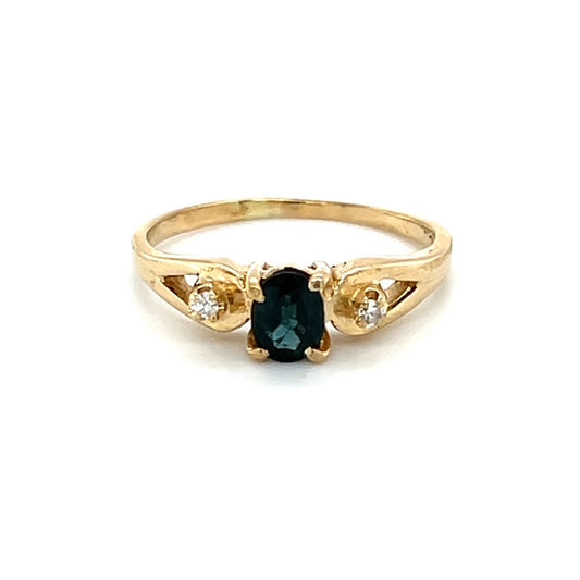 14K Yellow Gold Diamond & Sapphire Lady's Ring; 2.1g; Size 6