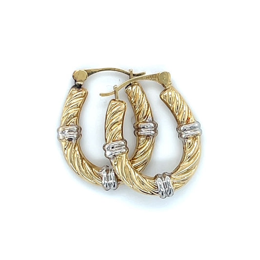 14K Two-Tone Gold Hoop Earrings; 0.7DWT; 1.1g