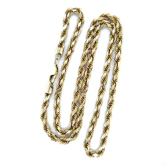 10K Yellow Gold 22.5" Rope Chain; 39g