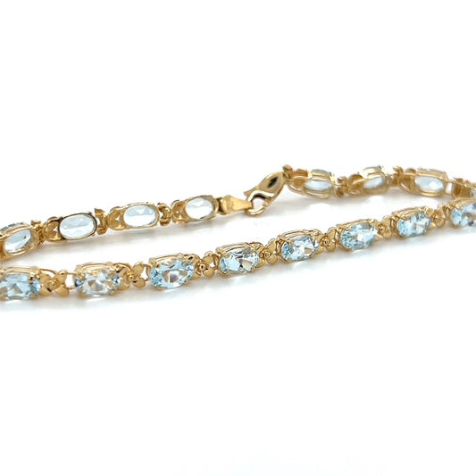 14K Yellow Gold Aquamarine 7" Bracelet; 6g