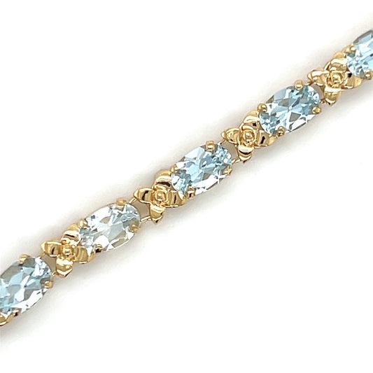 14K Yellow Gold Aquamarine 7" Bracelet; 6g