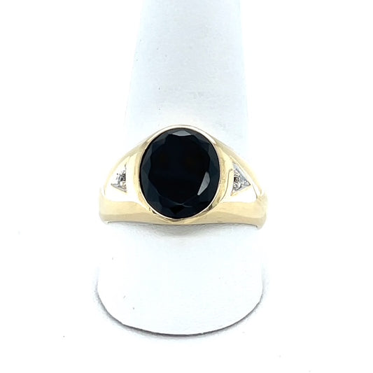 10K Yellow Gold Diamond & Onyx Gentleman's Ring; Size 11