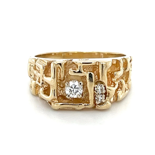 14K Yellow Gold Diamond Gentleman's Ring; Size 10