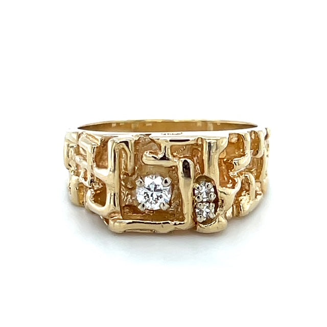 14K Yellow Gold Diamond Gentleman's Ring; Size 10