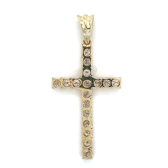 14K Yellow Gold Diamond Cross Pendant; 3.4g