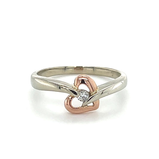 10K Two-Tone Gold Diamond Heart Ring; Size 7.5