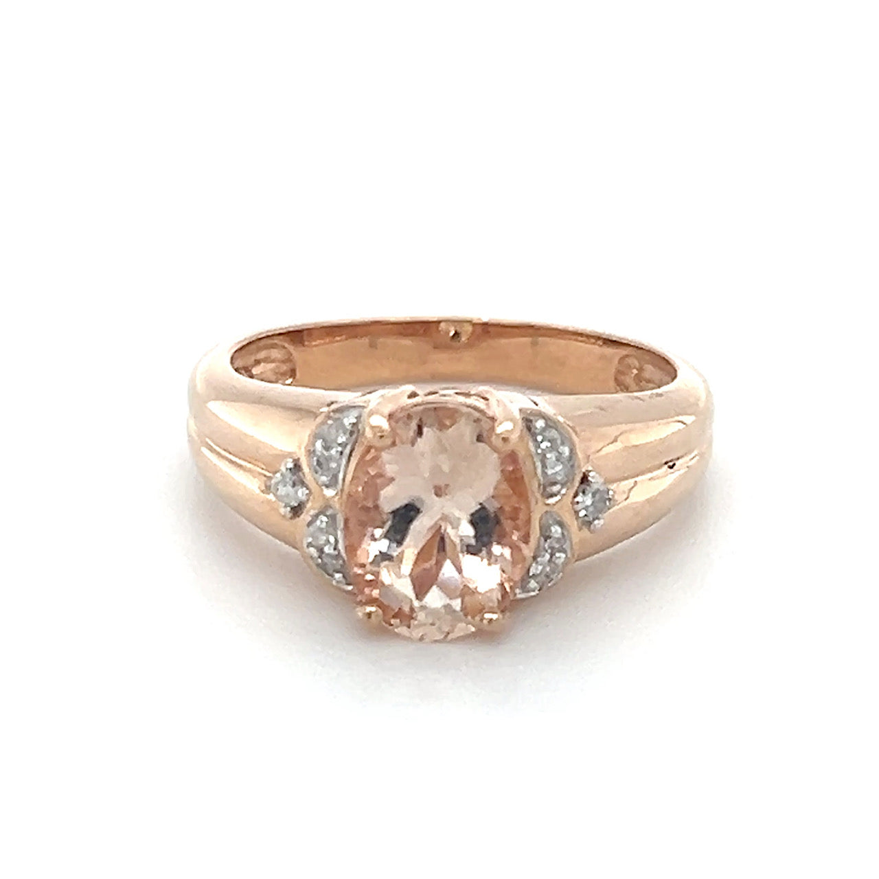 10K Rose Gold Diamond & Morganite Accent Ring; Size 7