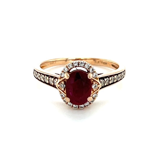 14K Rose Gold Diamond & Ruby Accent Lady's Ring; Size 6