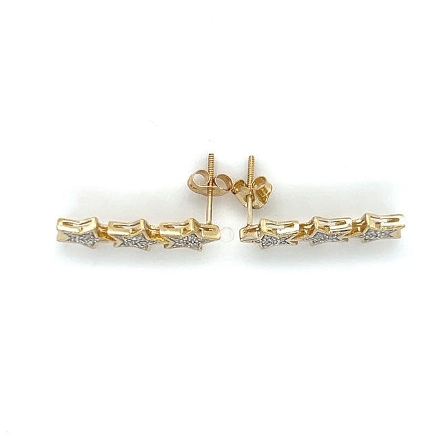 14K Two-Tone Gold 3 Star Stud Earrings; 2.3g