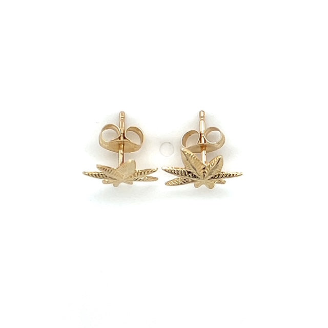 10K Yellow Gold Leaf Stud Earrings; 0.4g
