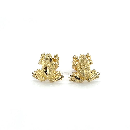 14K Yellow Gold Frog Stud Earrings; 0.9g
