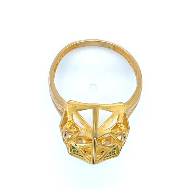 21K Yellow Gold Geometric Tiger Head Ring; Size 9