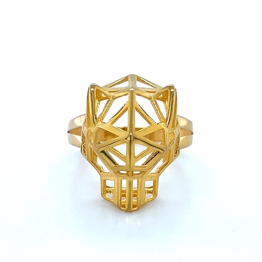 21K Yellow Gold Geometric Tiger Head Ring; Size 9