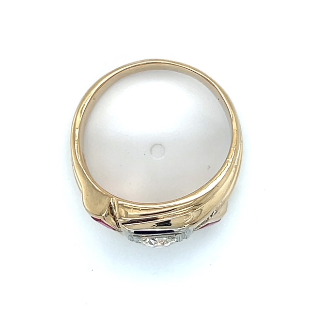 14K Yellow Gold Diamond & Ruby Accent Ring; Size 9