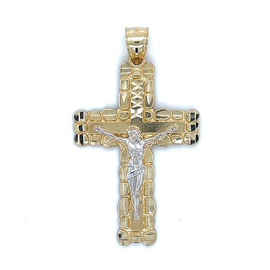 10K Two-Tone Gold Jesus on A Cross Pendant