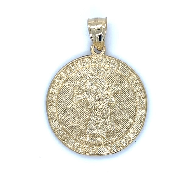10K Two-Tone Gold Circular Saint Christopher Pendant; 3g