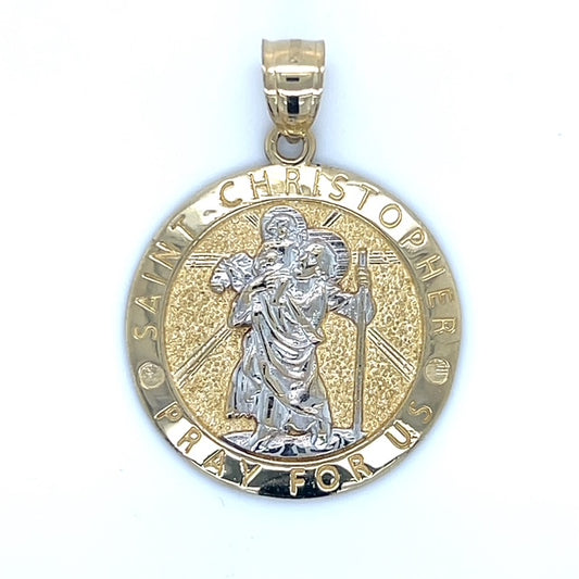 10K Two-Tone Gold Circular Saint Christopher Pendant; 3g