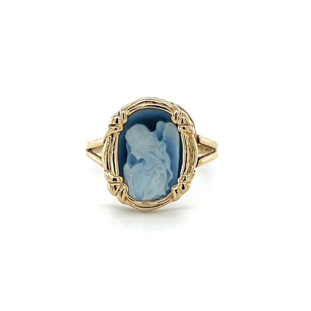 14K Yellow Gold Cameo Angel Lady's Ring; Size 8