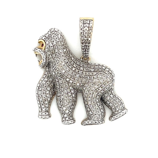 10K Yellow Gold Diamond Gorilla Pendant