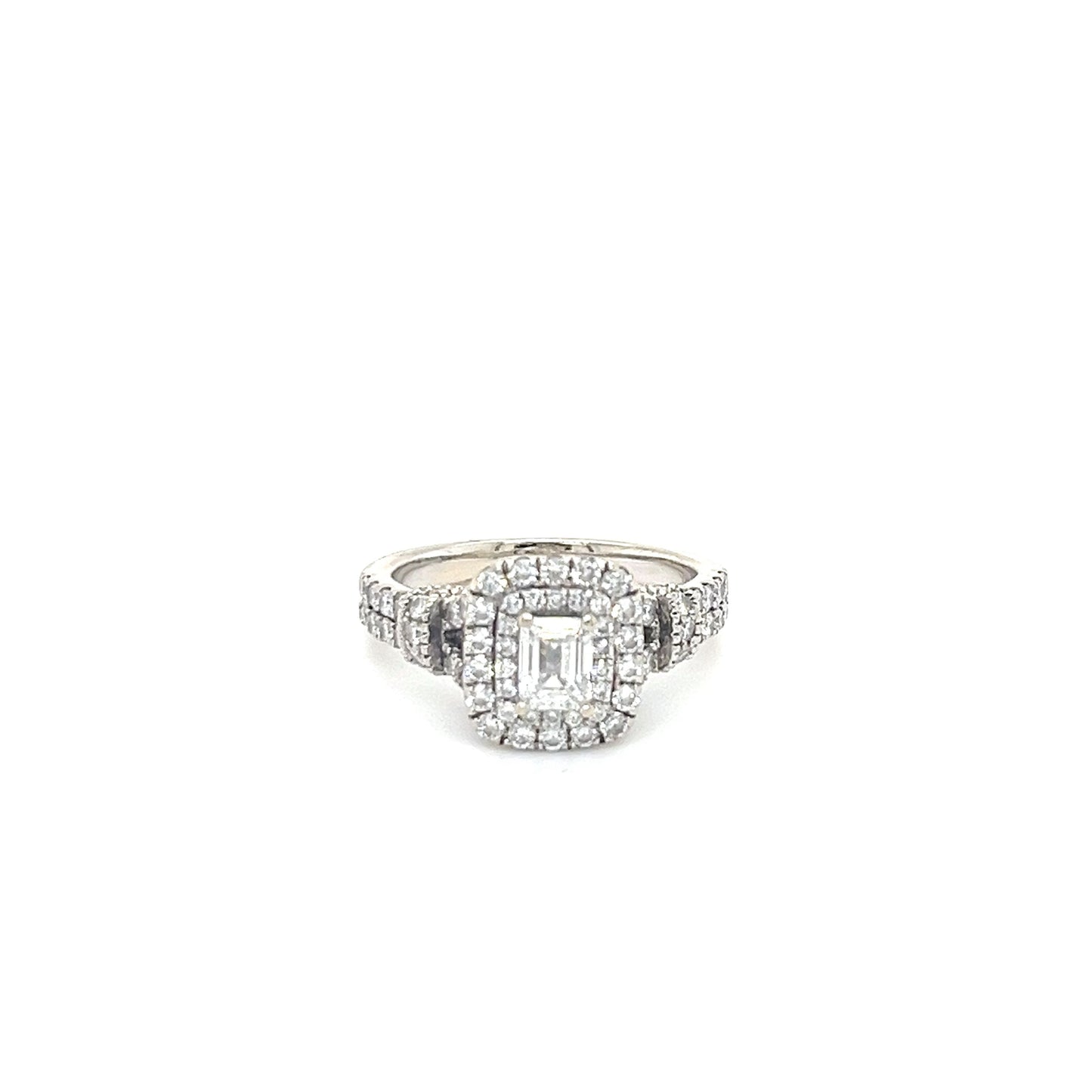 14K White Gold Diamond 1.22CTW Halo Engagement Ring; Size 6