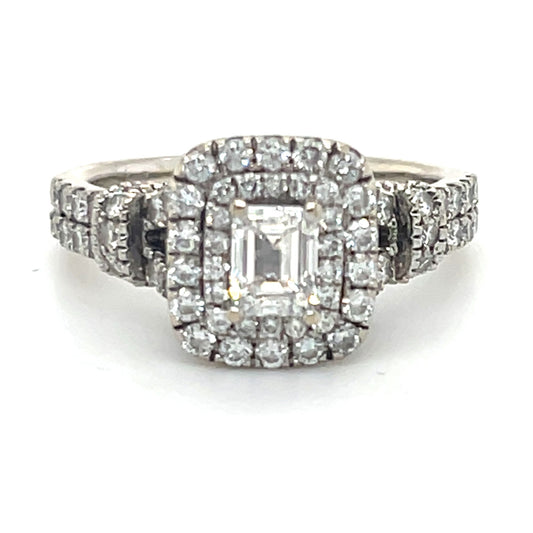 14K White Gold Diamond 1.22CTW Halo Engagement Ring; Size 6