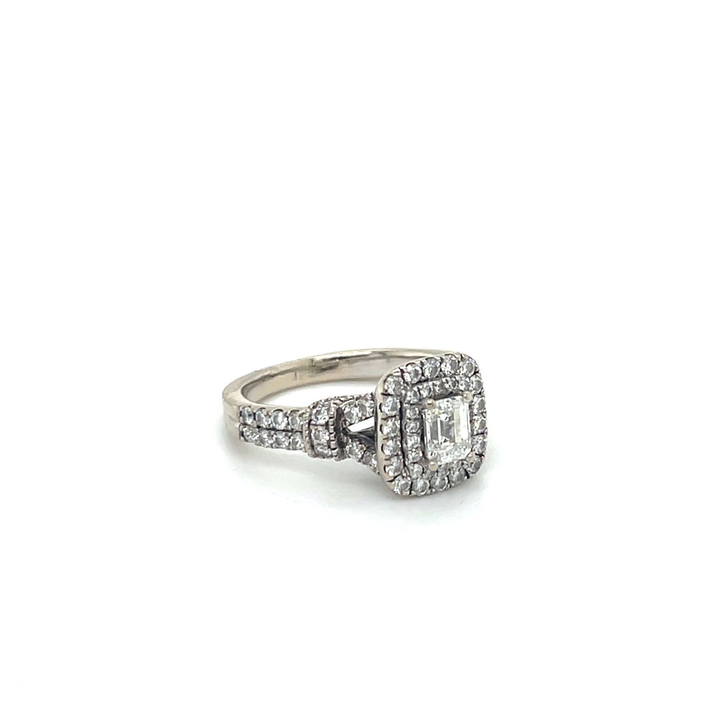 14K White Gold Diamond 1.22CTW Halo Engagement Ring; Size 6