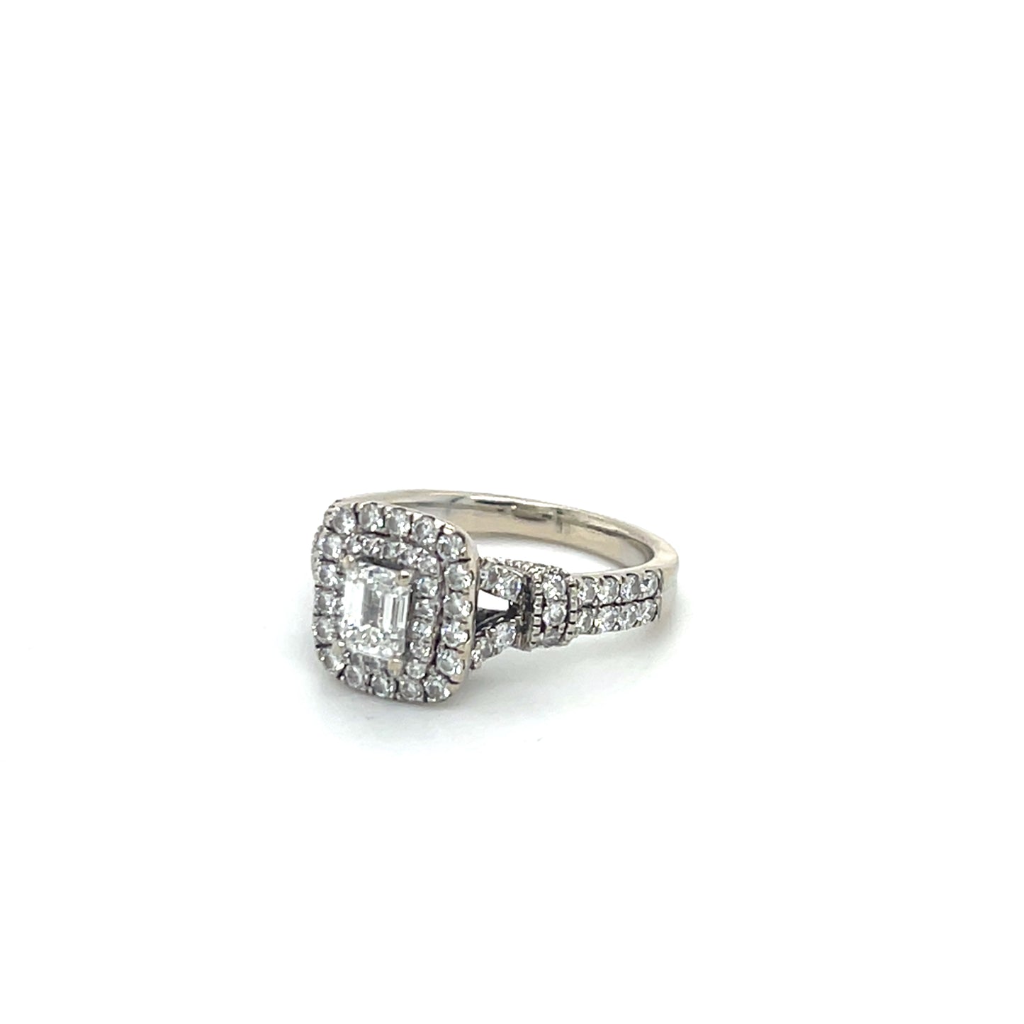 14K White Gold Diamond 1.22CTW Halo Engagement Ring; Size 6