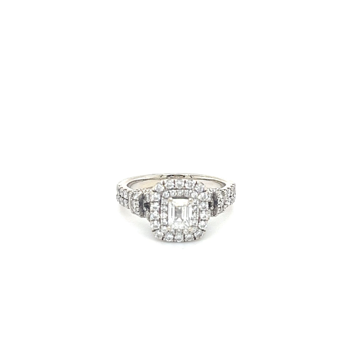 14K White Gold Diamond 1.22CTW Halo Engagement Ring; Size 6