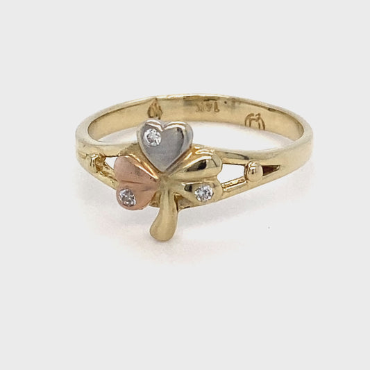 14K 3-Tone Yellow, White & Rose Gold Cubic Zirconia Ring; 1.6DWT; 2.4g; Size 7.5