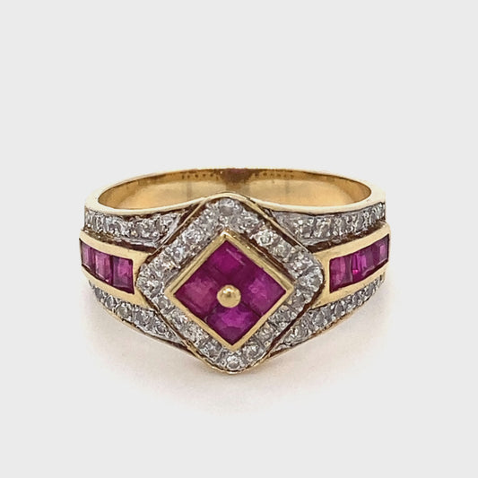 14K Yellow Gold Ruby & Diamond Ring; 3.0DWT; Size 6
