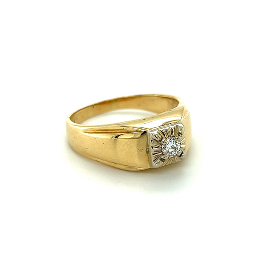 14K Yellow Gold Men's Diamond Solitaire Ring .20ctw 6g