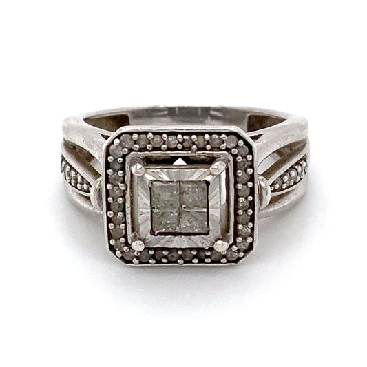 925 Silver Diamond Ring; Size 6; 3.7g